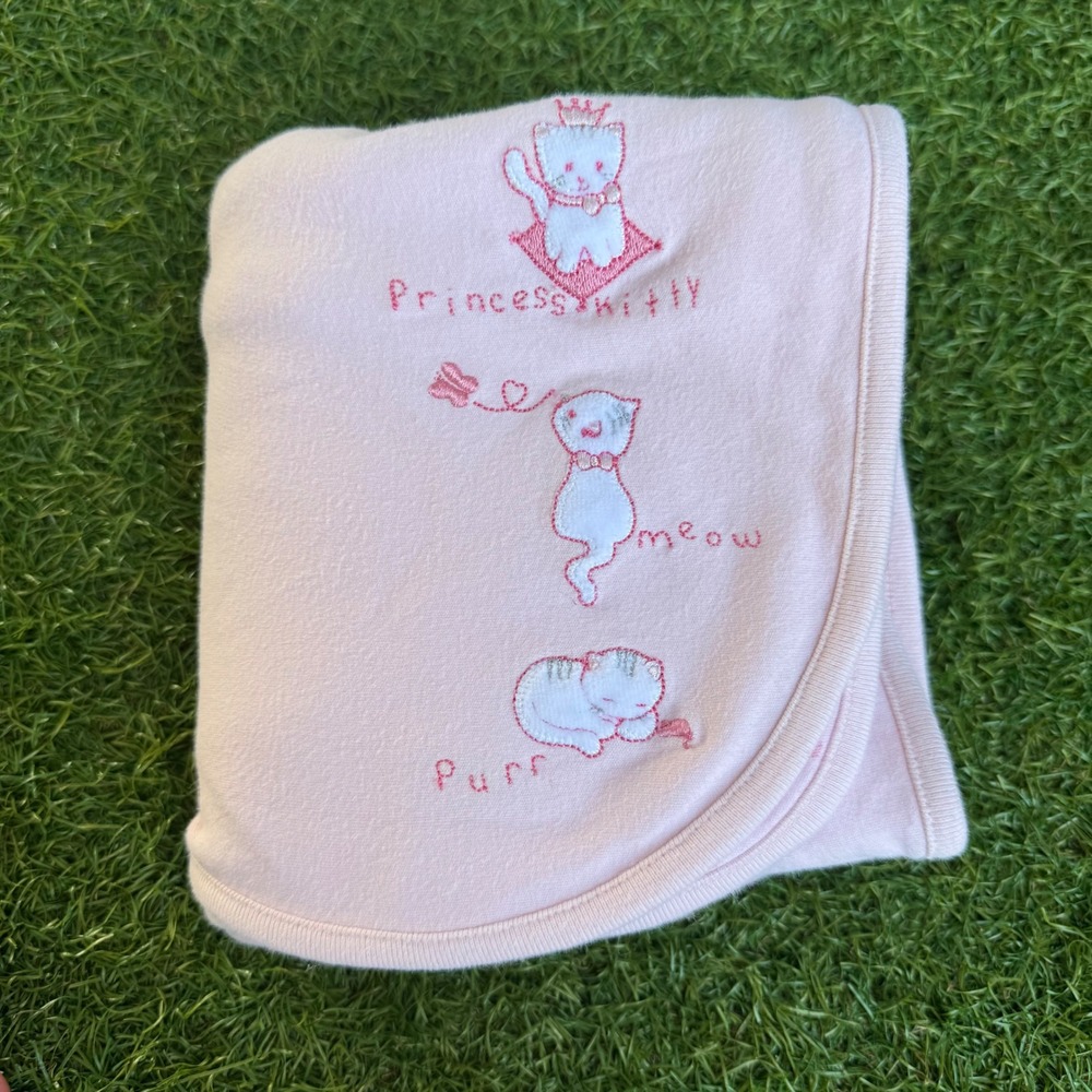 Vintage Gymboree 2002 Pink Princess Kitty Embroidered Cotton Baby Blanket 38x28